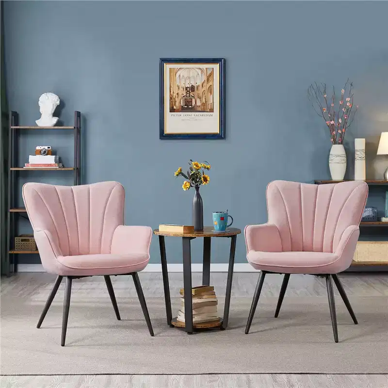 Yaheetech Set of 2 Modern Pleated Curved Back Fabric Accent Chair Living Room Dining Room Bedroom