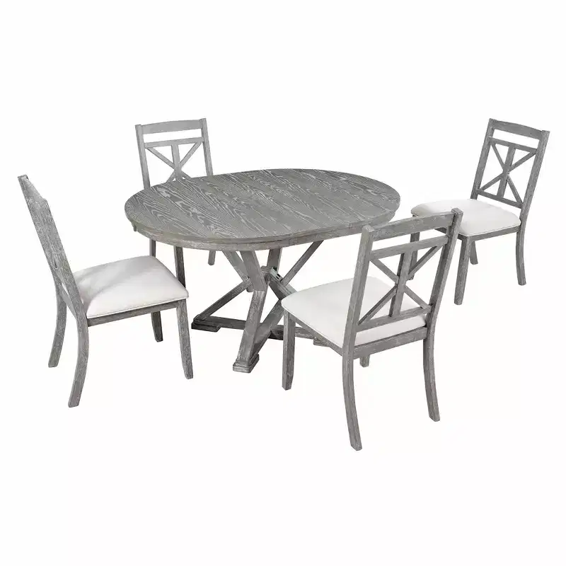 Whisen 5-Piece Extendable Wood Dining Table Set with 4-Upholstered Chairs