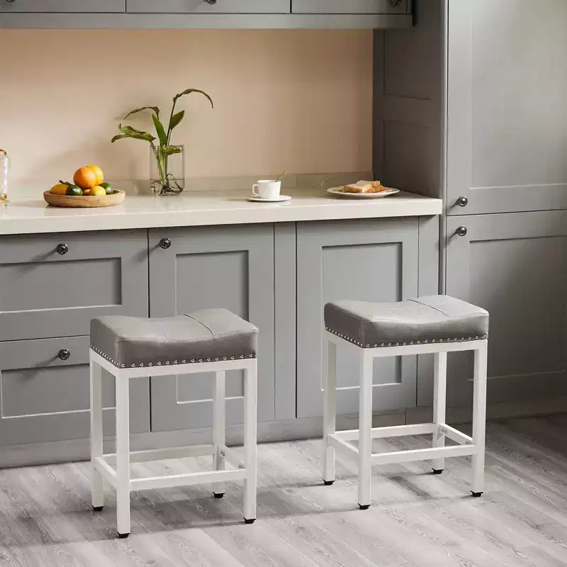 Sturdy Steel Frame Saddle Bar Stools, 2-Piece Set for Kitchen Use