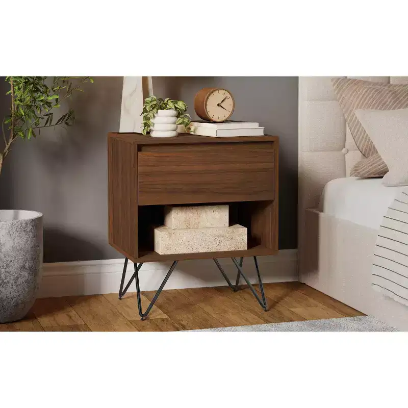 Moreno 20 inch Wide Industrial Modern Nightstand in Walnut