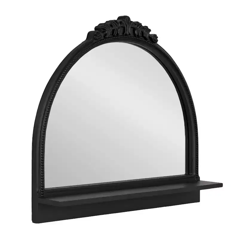 Kate & Laurel All Things Decor 24x20 Dellona Arch Mirror with Shelf Black