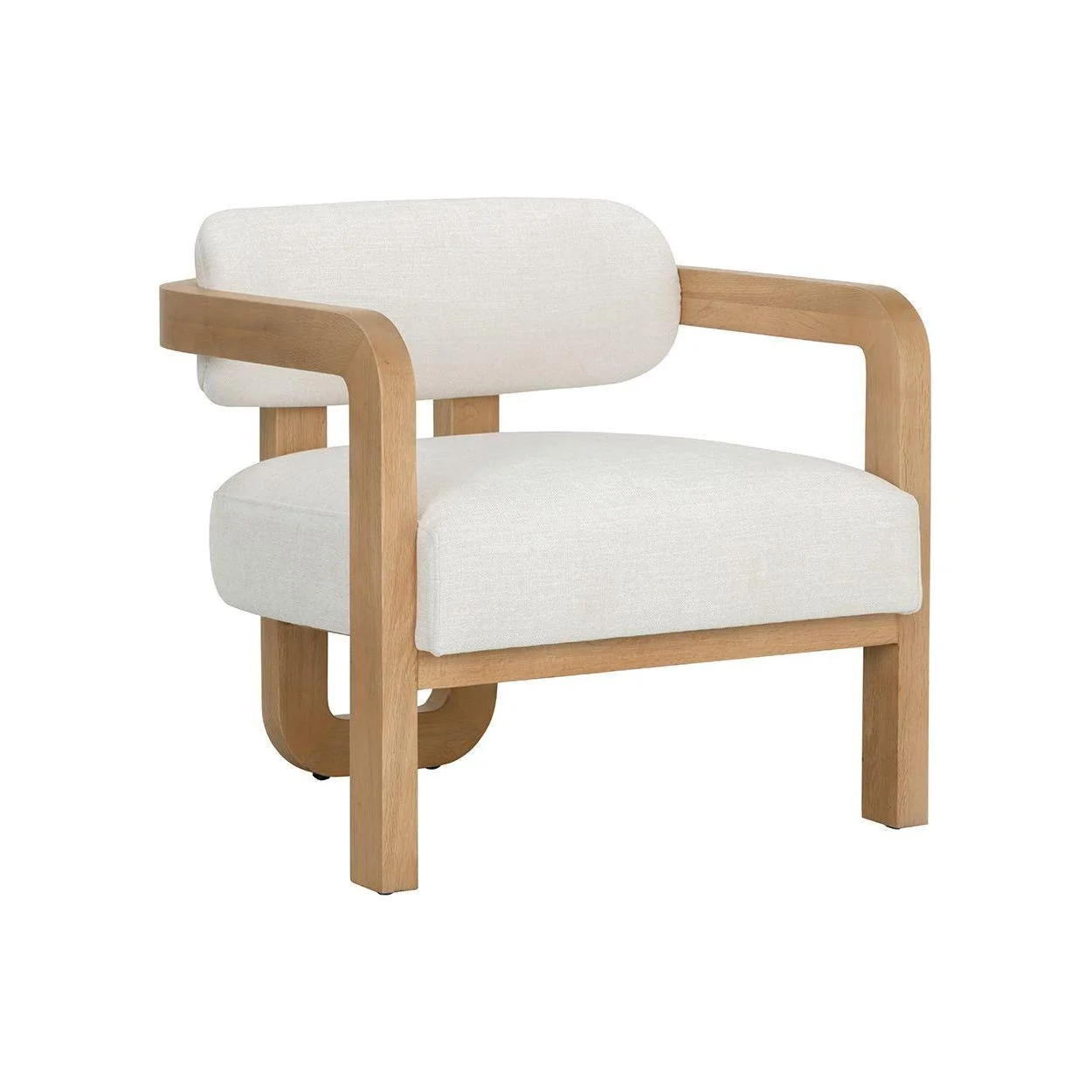 Statuesque Performance Fabric & Brown Oak Three-Leg Lounge Chair with Leather Accents for Living Room