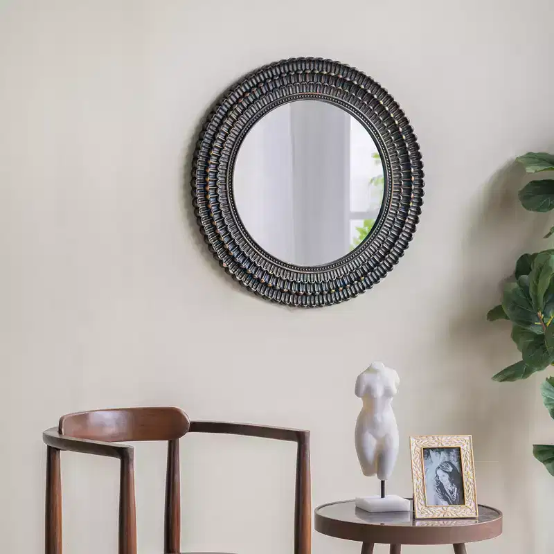 GDFStudio Aurelia Wood Sculpted Round Wall Accent Mirror