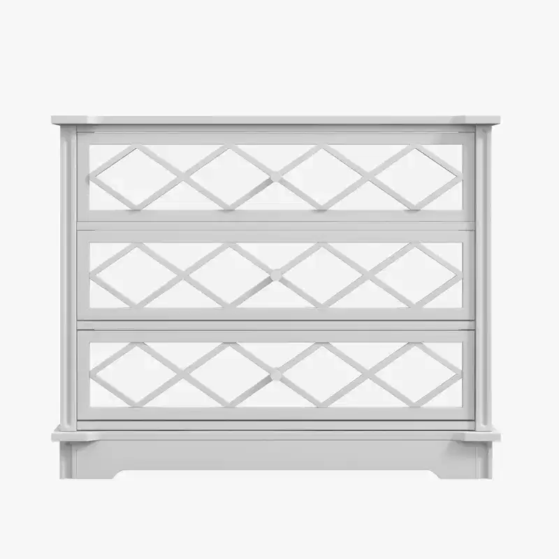 3-Drawer Cabinet with White Acrylic & Diamond-Patterned Mirror