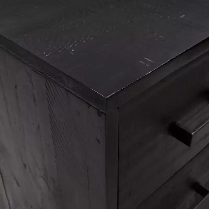 3-Drawer Solid Pine Wood Chest of Drawers, Black, Vintage Style