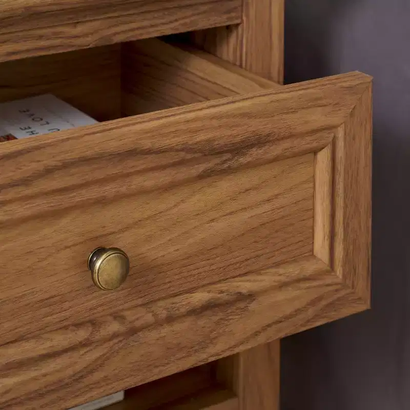 1-Drawer 1-Shelf Nightstand with Gold Pulls, Walnut Finish Bedside Table