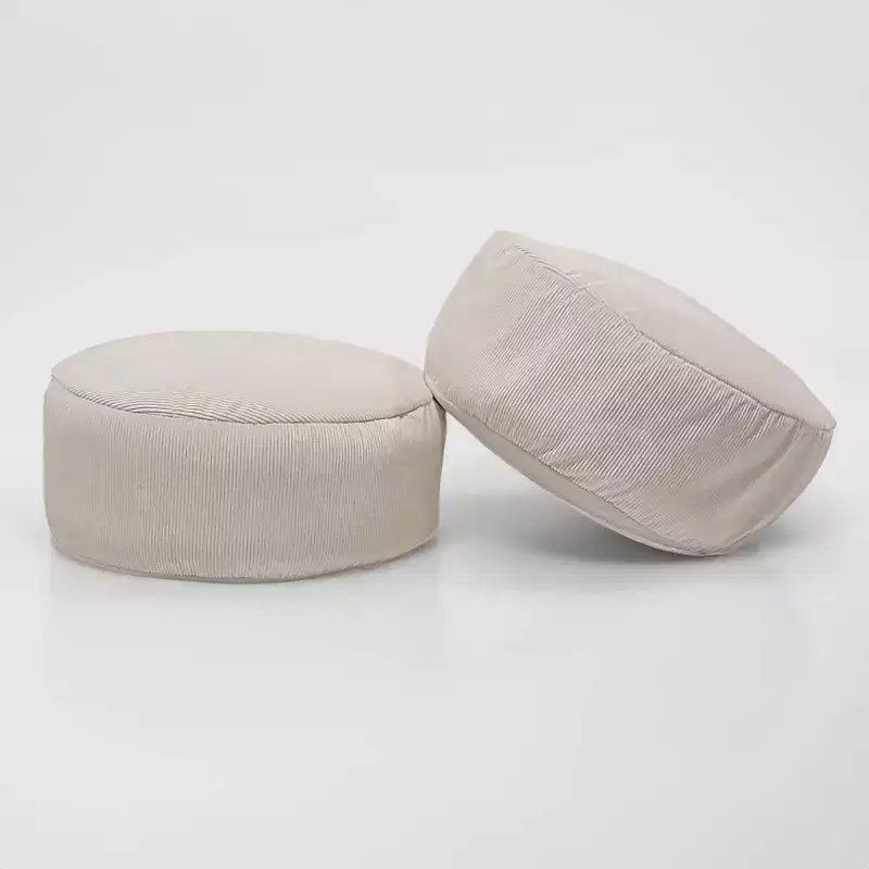 PM&J Home Set of 2 Corduroy Round Stacking Pouf Cream: Indoor Bean Bag Ottoman, Solid Pattern, Polyester, 15" Height