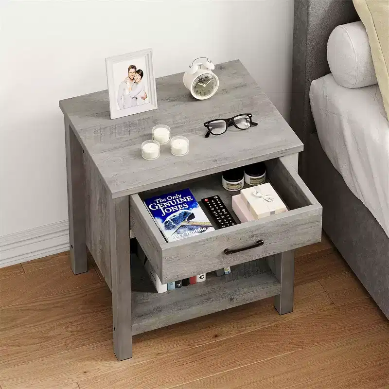 Farmhouse Nightstand Set of 2, Modern End Table with Storage Drawer, Wood Night Stand Side Table for Bedroom Living Room Nursery Office