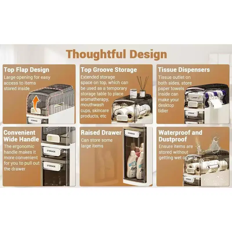 4-Tier Slim Storage Cabinet Wide Freestanding Organizer with, for Bathroom, Kitchen,