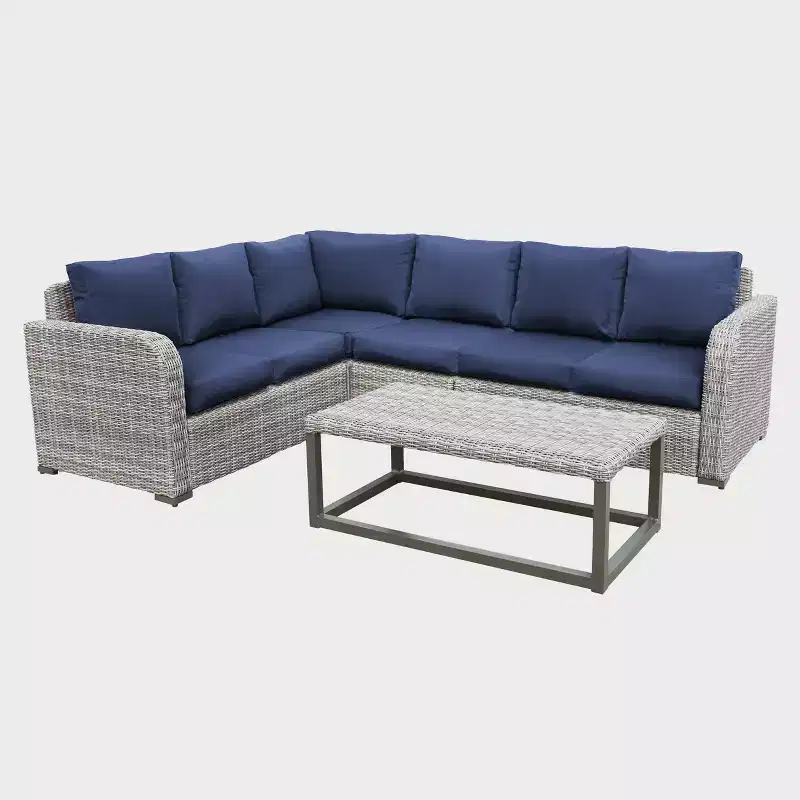 Leisure Made Forsyth 5pc Wicker Sectional in Navy Fabric