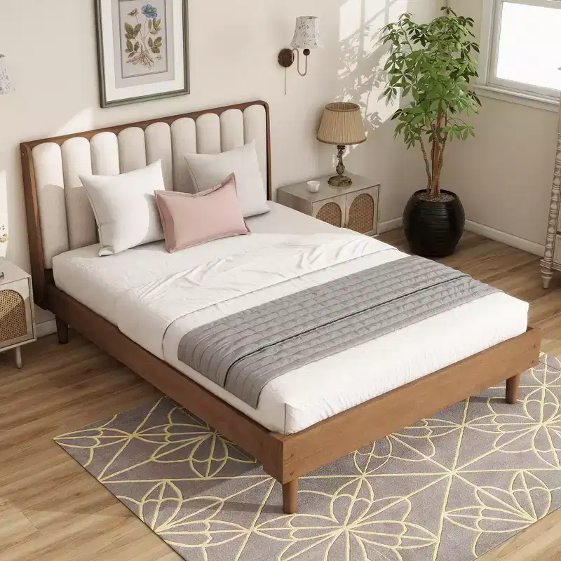 Queen/King Size Platform Bed Frame with Upholstered Headboard - ModernLuxe