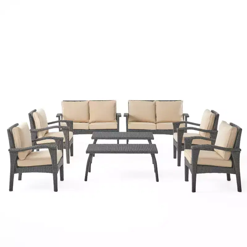 GDFStudio Hilary Outdoor Wicker 8 Seater Chat Set with Cushions
