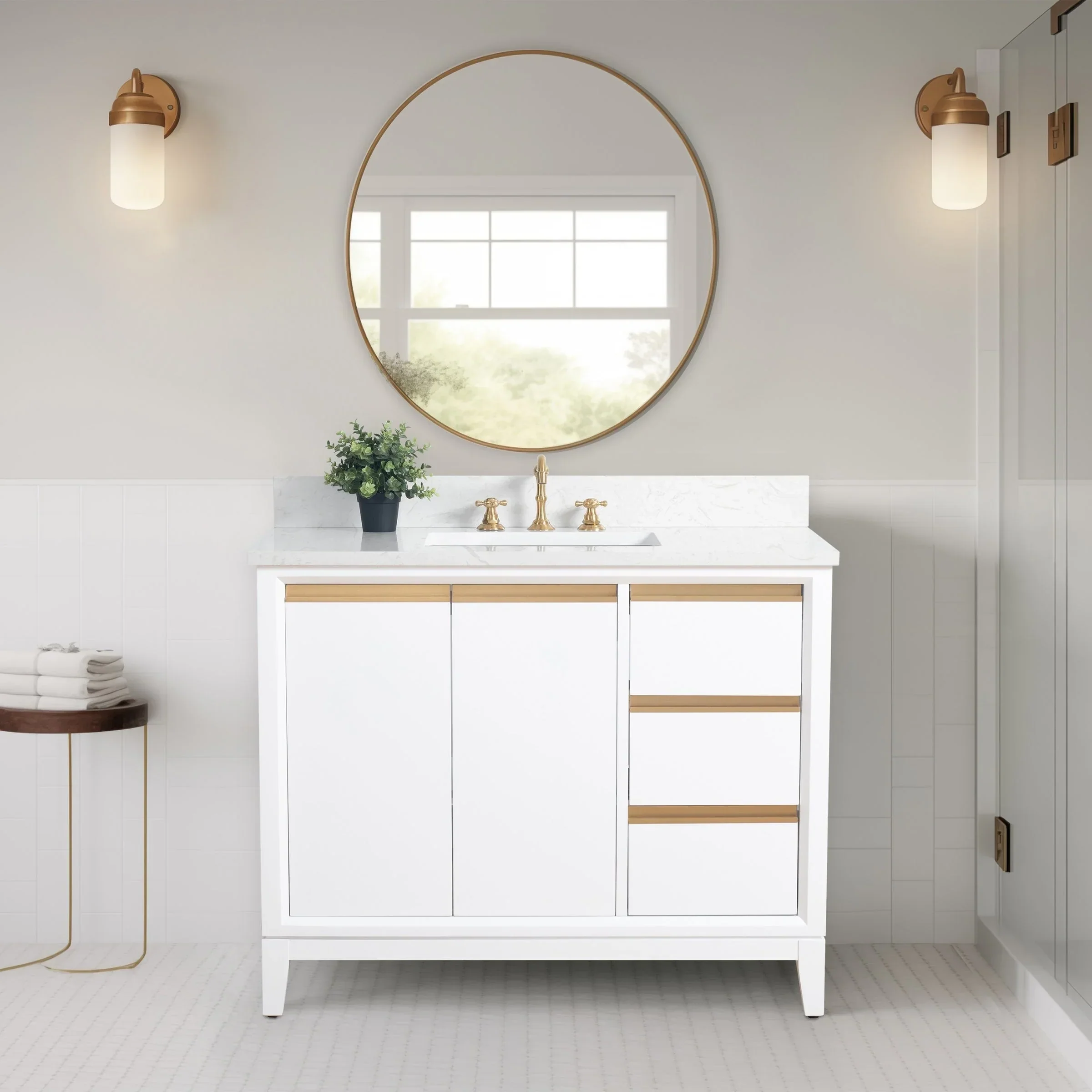 Vanity Art Bathroom Vanity with Ceramic Sink and Engineered Marble Top
