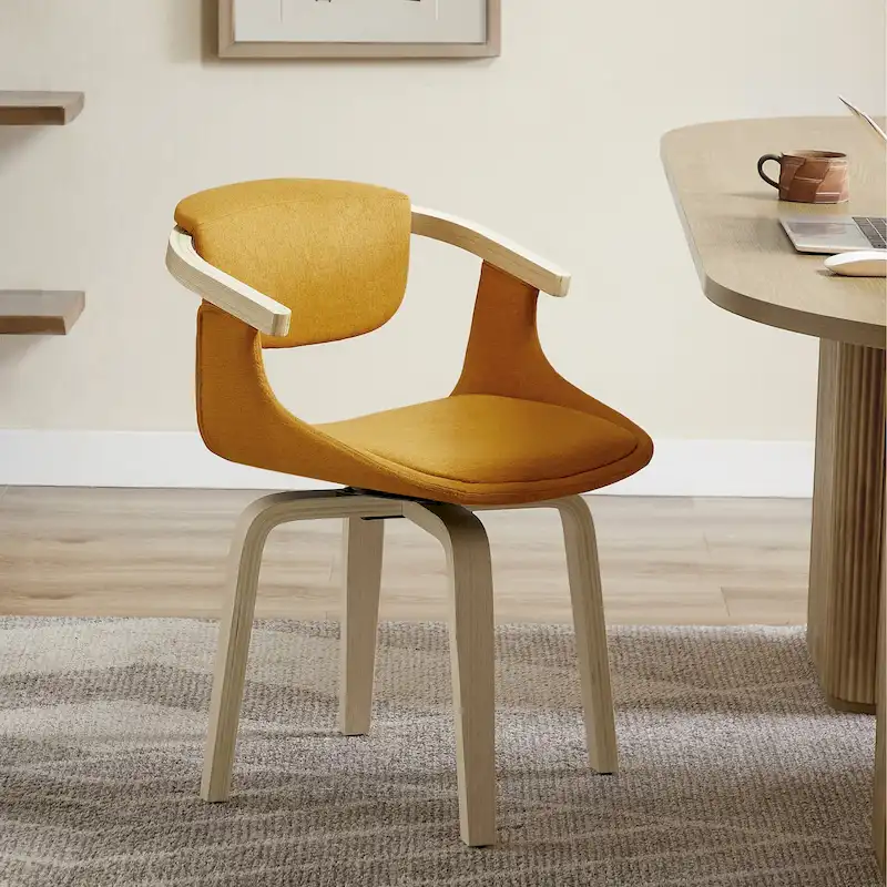 Art Leon Swivel Upholstered and Wood Accent Chair