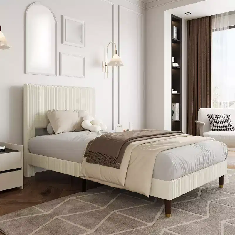 Metal Upholstered Twin Platform Bed with Headboard