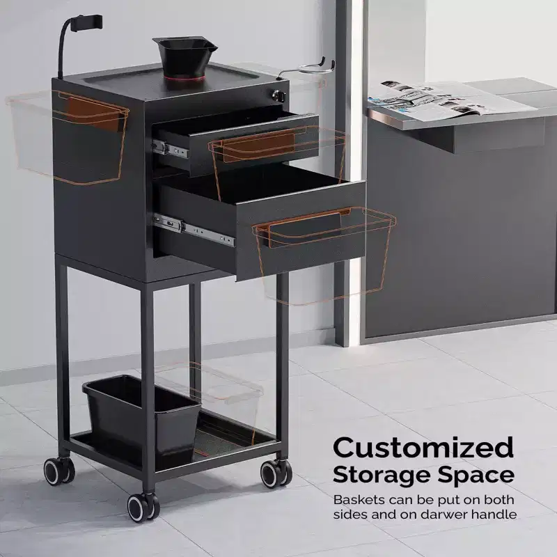 Metal Rolling Salon Trolley Cart with 2 Lockable Drawers