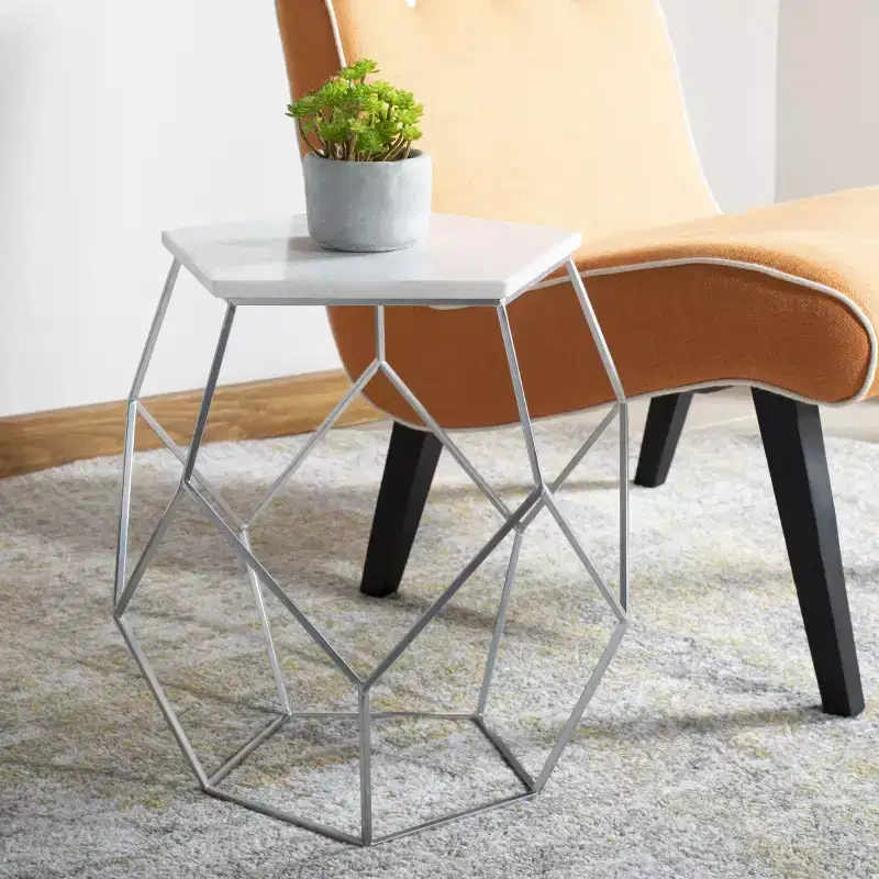 Pentagon Accent Table – Silver Iron