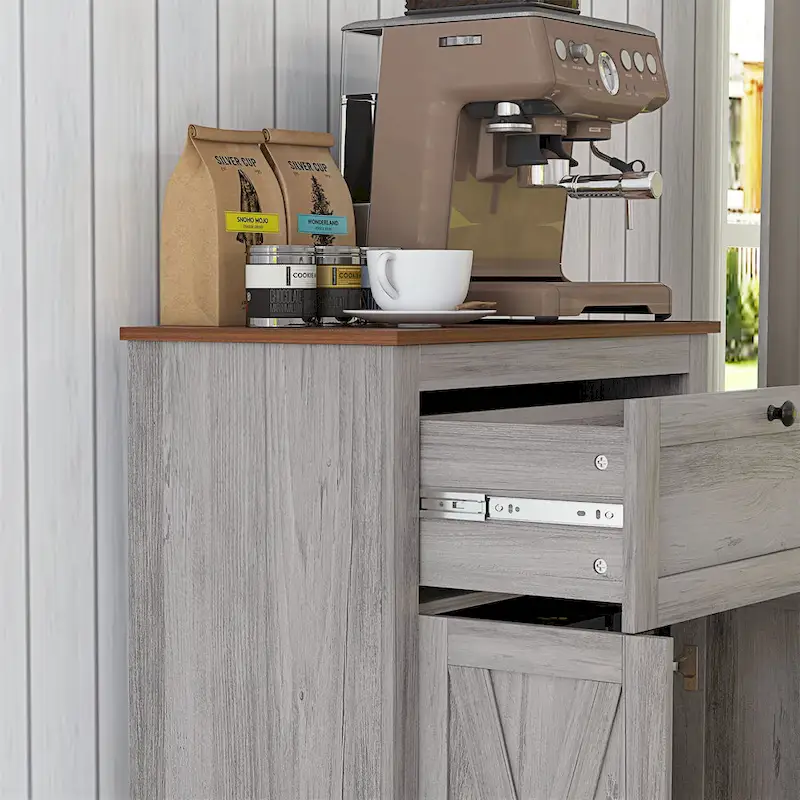Farmhouse Barn Door Accent Cabinet, Kitchen Sideboard Storage Cabinet with Double Doors, Drawer, and Adjustable Shelf