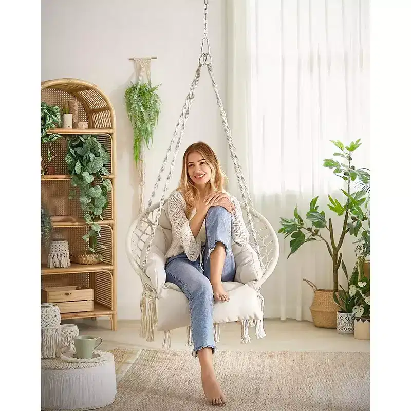 Hanging Chair, Hammock Chair with Large, Thick Cushion, Boho Swing Chair