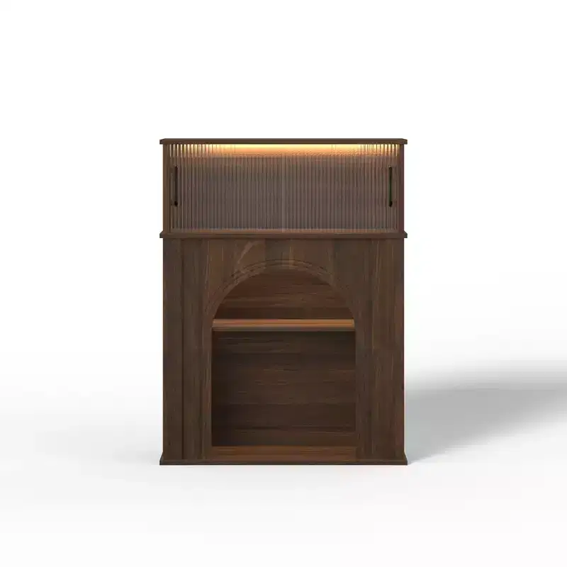 Famapy Dark Walnut Accent Cabinet with Fluted Glass & Adjustable LED Lighting
