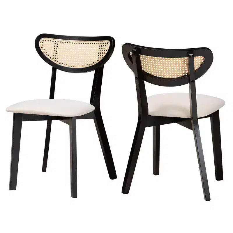 Dining Chairs Set of 2 | Mid-Century Rattan Detail, Foam Padded