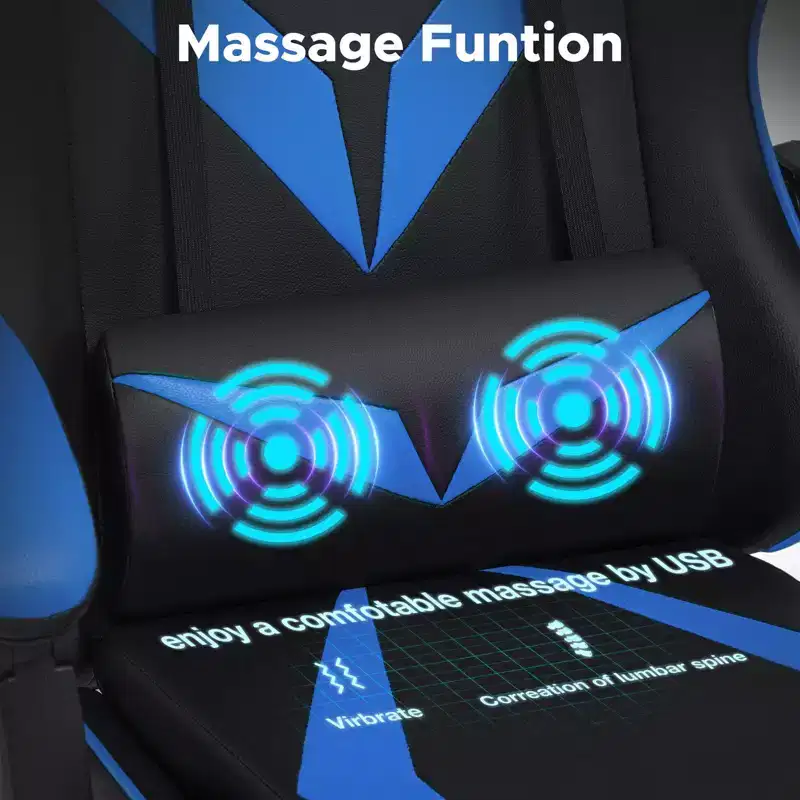 Hoffree Kids Massage Gaming Chair Ergonomic Office PC Chair with Footrest & Adjustable