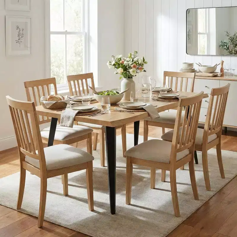Homy Casa 63 Rectangular Dining Table for 6, Modern Wood Look Table with Black Metal Legs