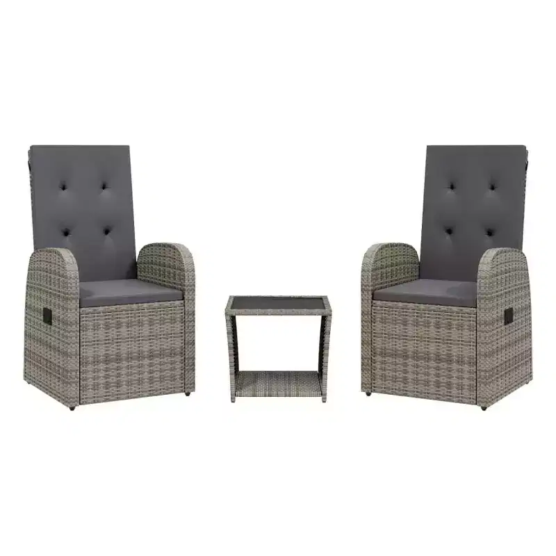 vidaXL Patio Dining Set with Cushions Outdoor Seat Furniture Gray Poly Rattan