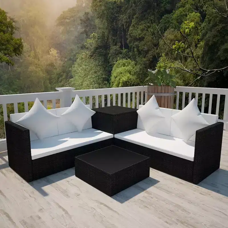 vidaXL Patio Furniture Set Coffee Table and Sofa Outdoor Garden 4 Piece Rattan