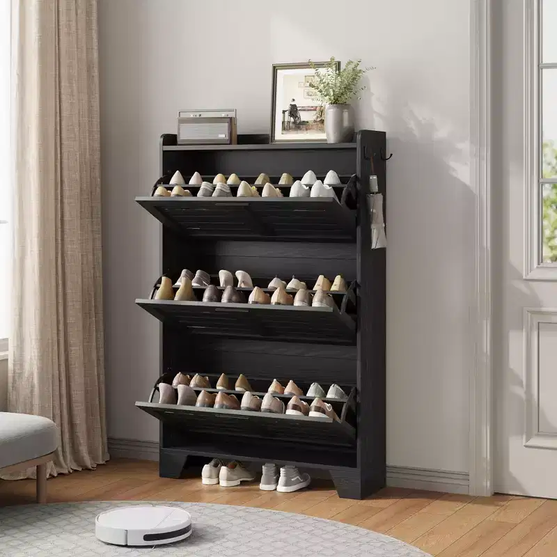 Shoe Cabinet Storage for Entryway, Narrow Shoe Cabinet with 3 Flip Drawers, Freestanding Hidden Slim Shoe Organizer Cabinet