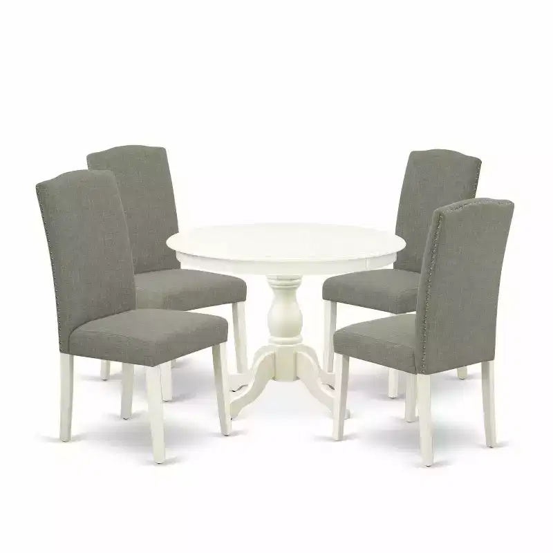 5-Piece Linen White Finish Solid Wood Top Dining table with 4 Chairs with