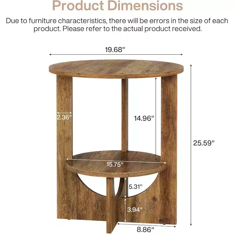 Lantine 2-Tier Round End Table with Storage, for Living Room, Bedroom & Small Spaces, Modern Narrow Nightstand, Easy Assembly, Brown