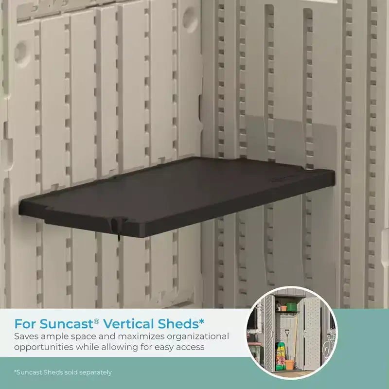 Suncast Vertical Shed Shelf Kit, Space Saving Shelving for Wall Mount Outdoor Storage Structures, 27.75 W x 14.5 D x 1.25 H, Black
