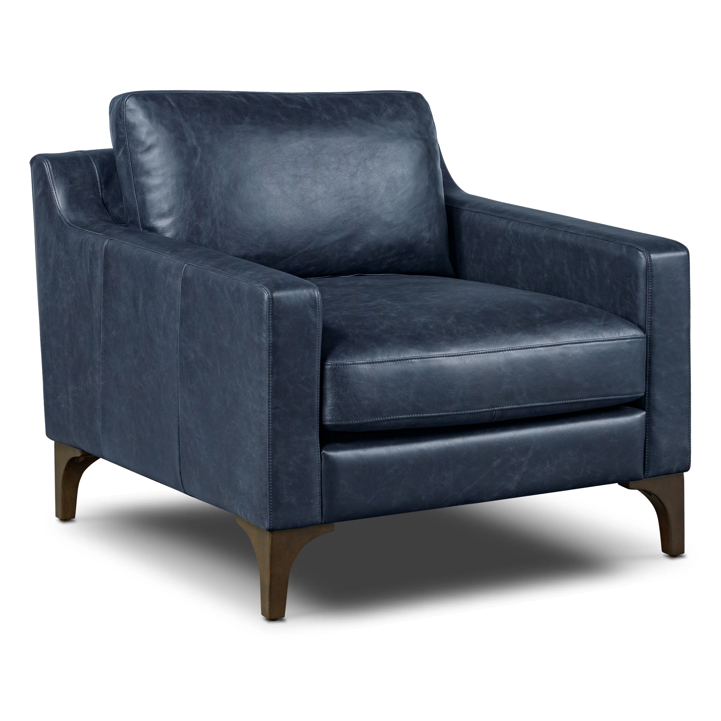 Modern Nightfall Blue Leather Lounge Chair with Kiln-Dried Wood Frame