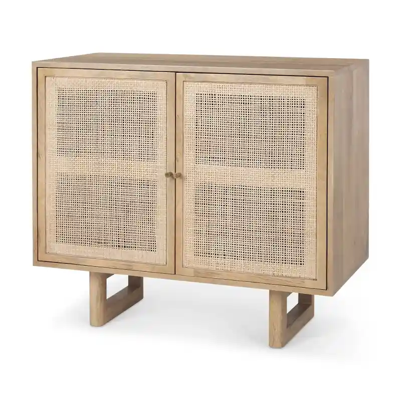 Light Brown Solid Wood Accent Cabinet with Cane Doors