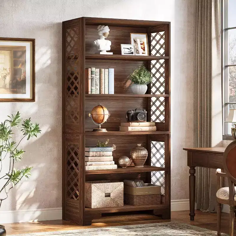 Lantine 71-Inch Tall Bookshelf, 6-Tier Large Mid-Century Bookcase with 5 Storage Shelves for Living Room, Home Office