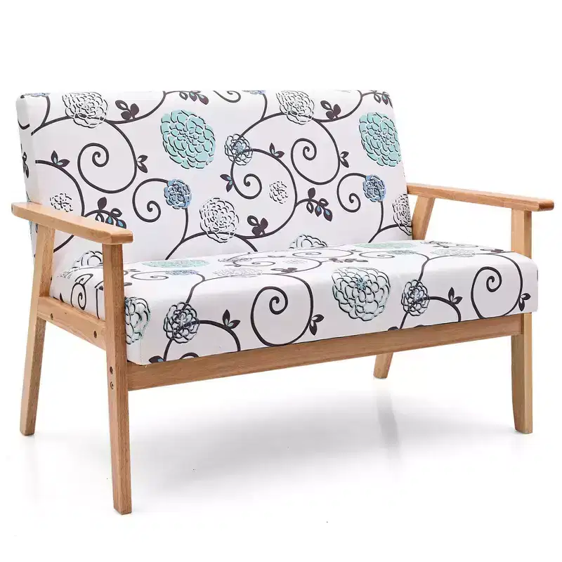 Modern Fabric Loveseat Sofa Couch Upholstered 2-Seat Wood Armchair
