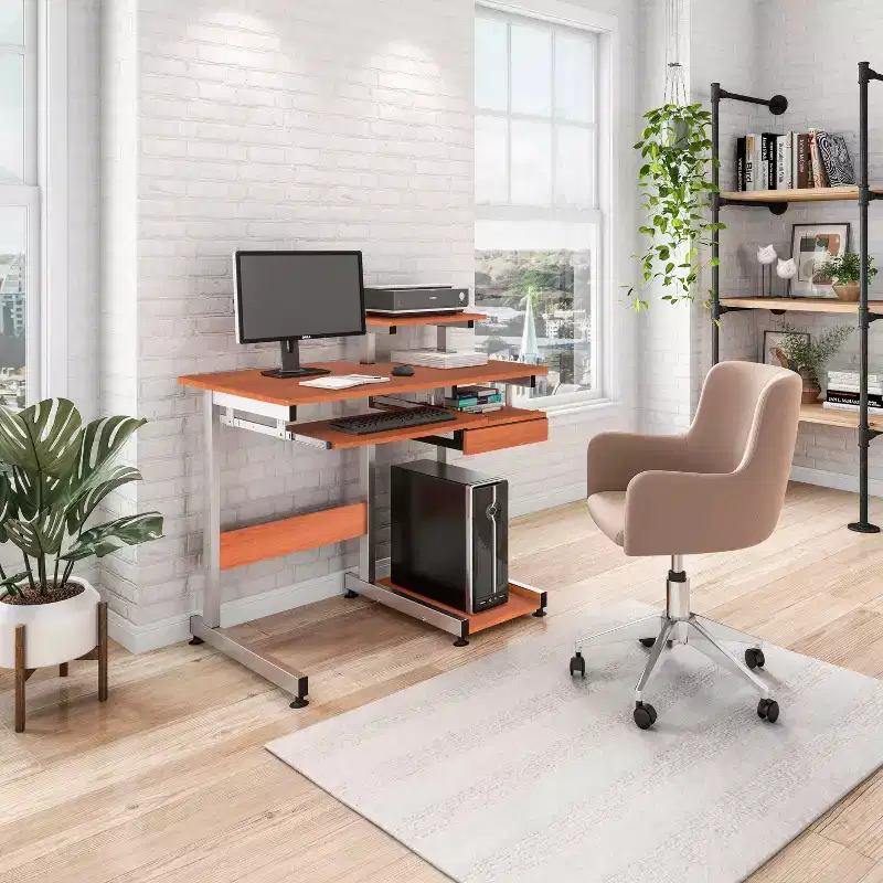 37.75IN Computer Desk with Keyboard Tray, Standing Desk with Storage Shelves, Office Desk for Living Room, Reading Room, Study