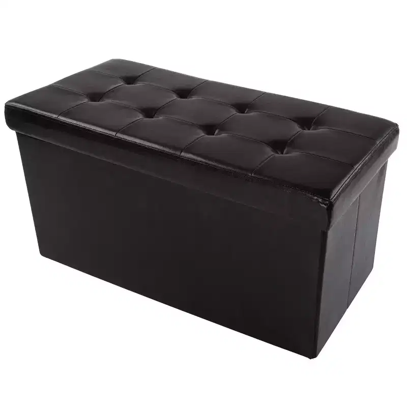 30-Inch Storage Ottoman, Folding Faux Leather Footrest, Linen Chest or Bench