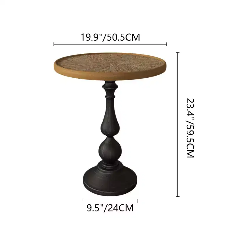 VIYET 23 Retro Round Wooden End Table - French Country Metal Pedestal, Natural Wood