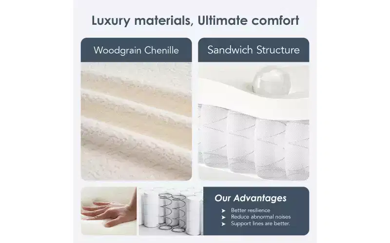 Compression Curved Chaise Longue, Modern Chenille Loveseat Couch with Deep Seat Sofa Bed, 1 Pillow - Milk White