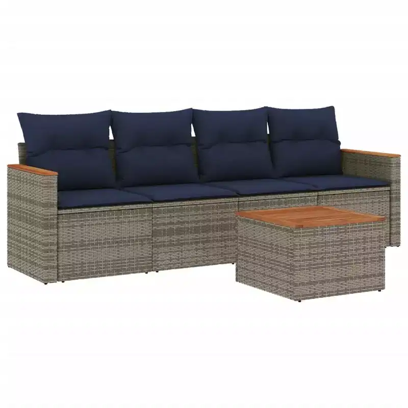 vidaXL Patio Sofa Set with Cushions Outdoor Conversation Furniture Poly Rattan
