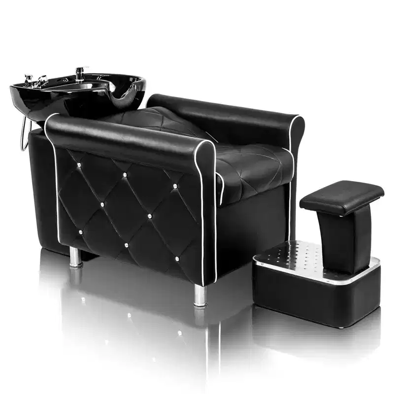Salon Shampoo Bowl and Chair Backwash Unit with Large Porcelain Bowl