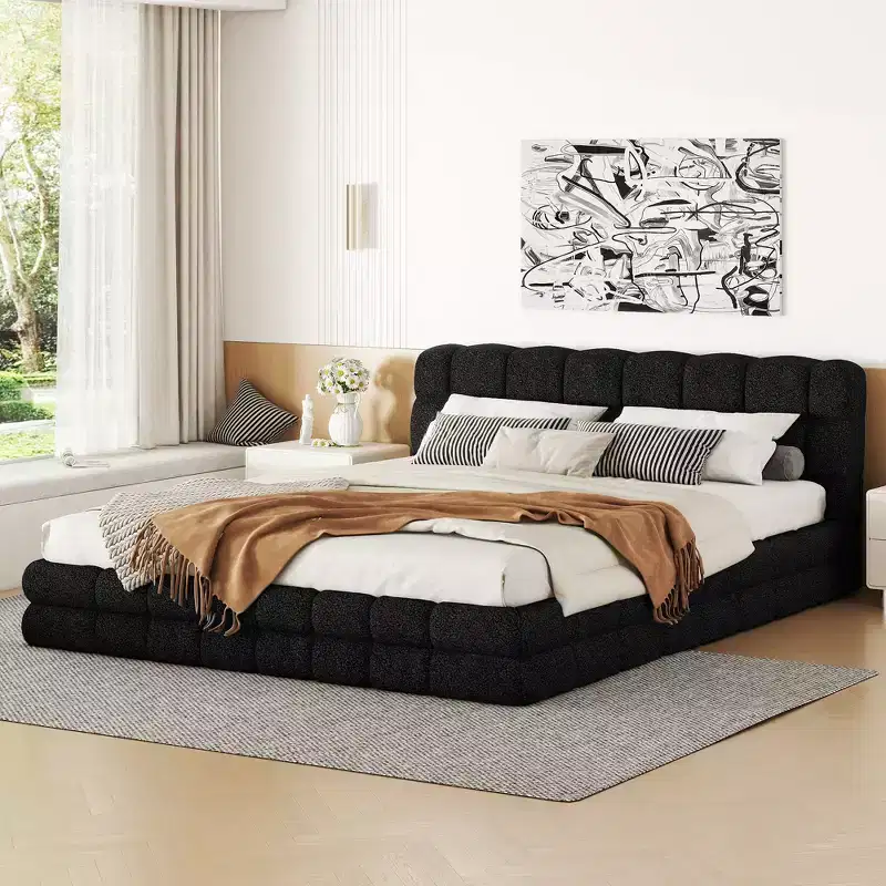 Whisen Elegant Queen Size Fully Upholstered Platform Bed with Headboard
