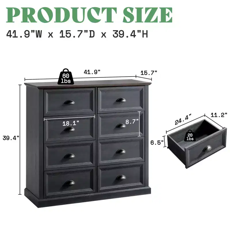 AMERLIFE Farmhouse Drawer Dresser with Storage Drawers