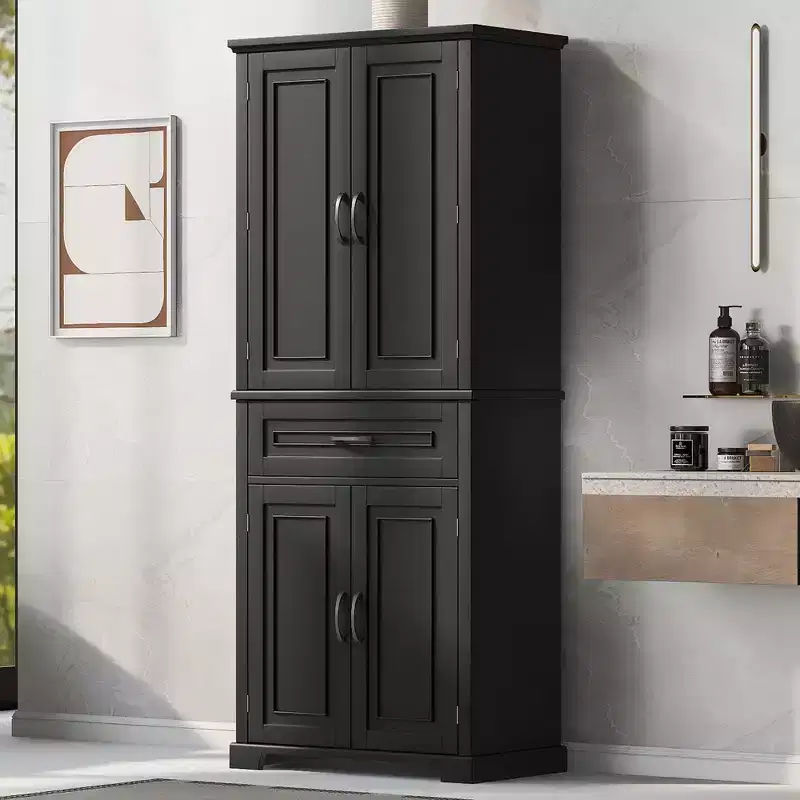 Whisen Bathroom Storage Cabinet with Doors, Adjustable Shelf and Drawer, Multiple Storage Space