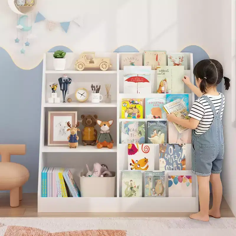 4-Tier Wooden Kids Bookshelf with Toy Storage Organizer, 8 Shelves, Children Bookcase