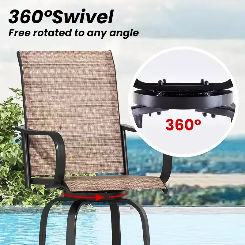 Set of 2 Swivel Outdoor Bar Stools with Textilene Fabric - 360 Rotation, All-Weather Ergonomic Design, Perfect for Balcony and Patio