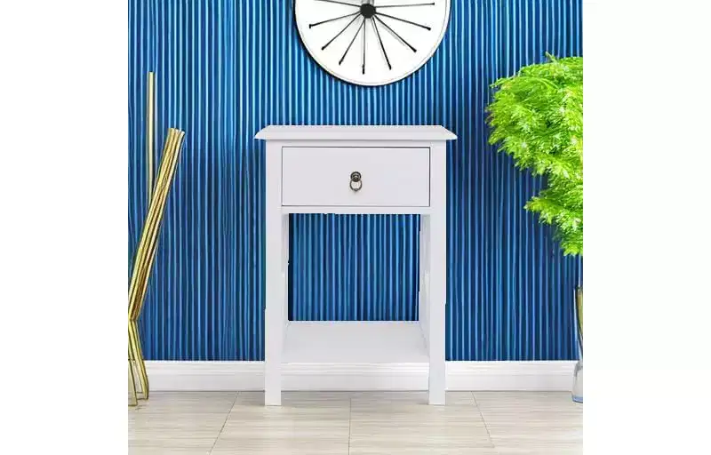 White Nightstand with Drawer & Shelf