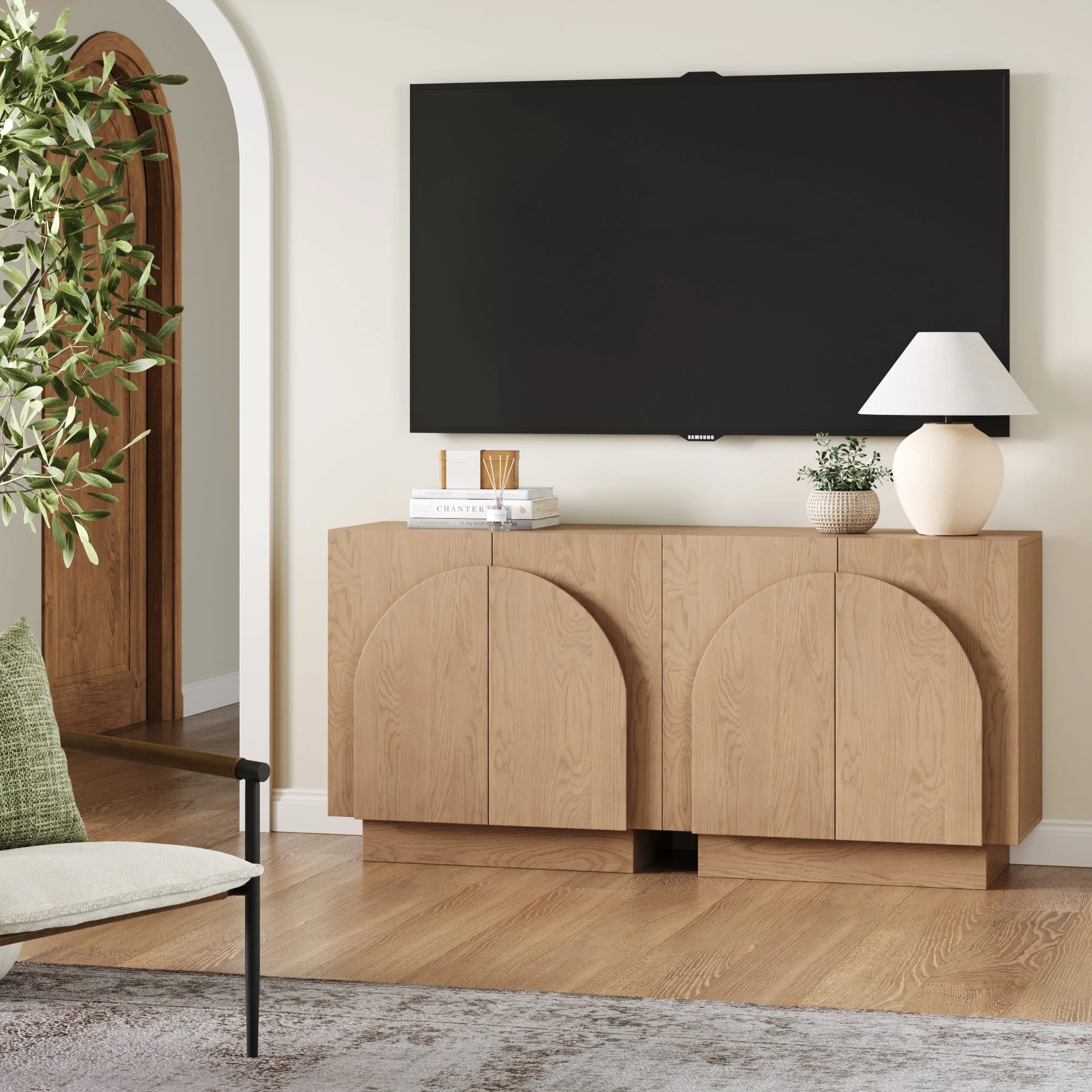 Wood Arched TV Console Stand for TVs up to 65 Oak